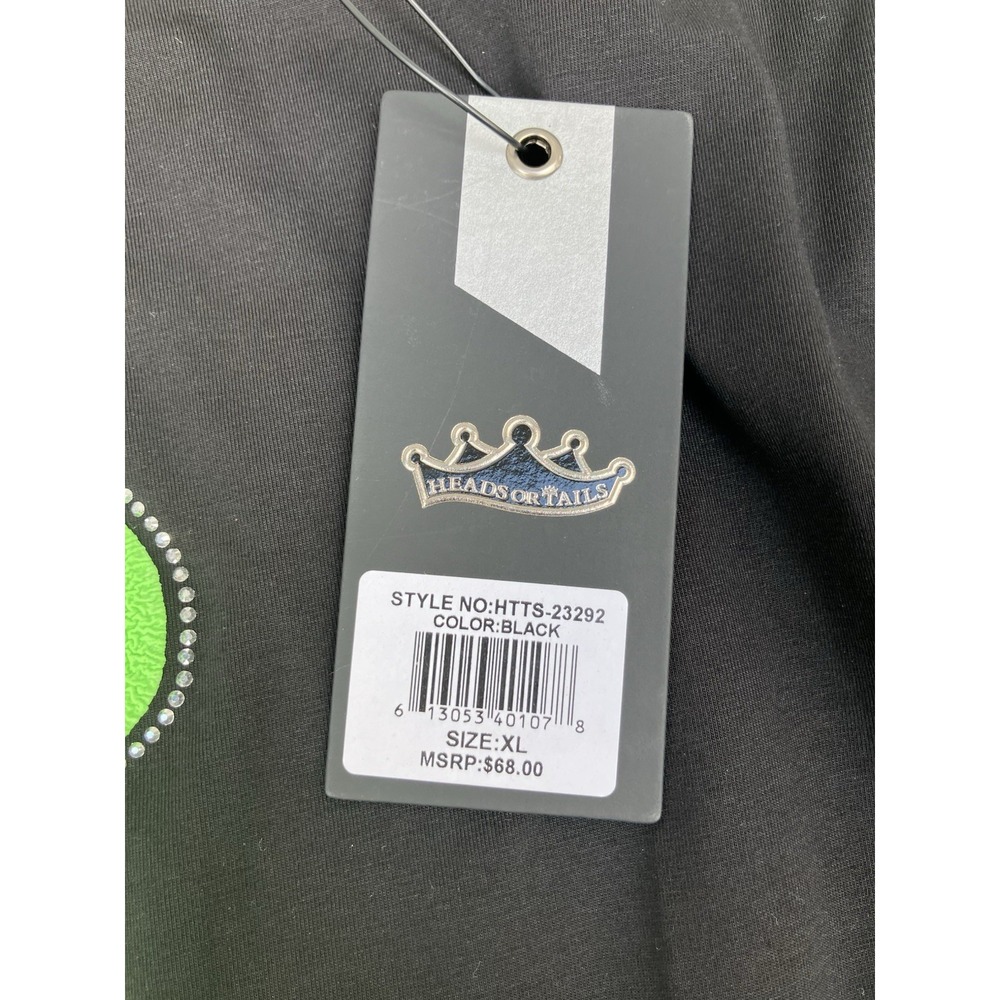 NWT Heads or Tails Men's RhineStone Studded T-Shirt Bear Black Green XL $68 Rare - Picture 4 of 8